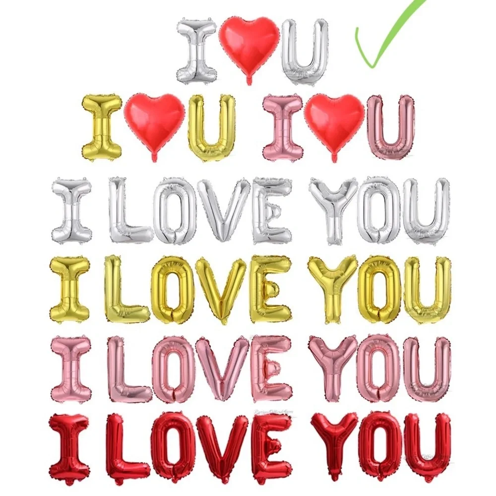 Set I love U 16in Letter Red Heart  Wedding Valentine's Day Gift Foil Balloons